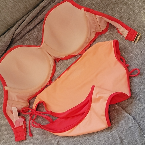 Bikini, Victoria secret M bottom 34DD top, bright Coral - Picture 3 of 5